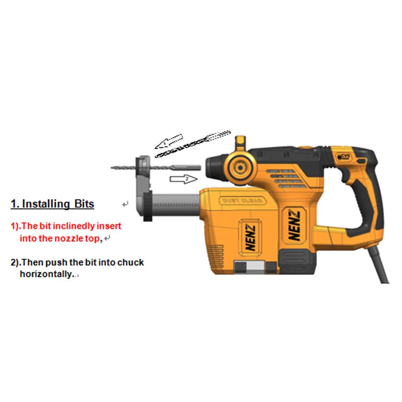 Nenz Corded Power Tool 30mm SDS Plus Electric Rotary Hammer with Dust Collection System (NZ30-01)